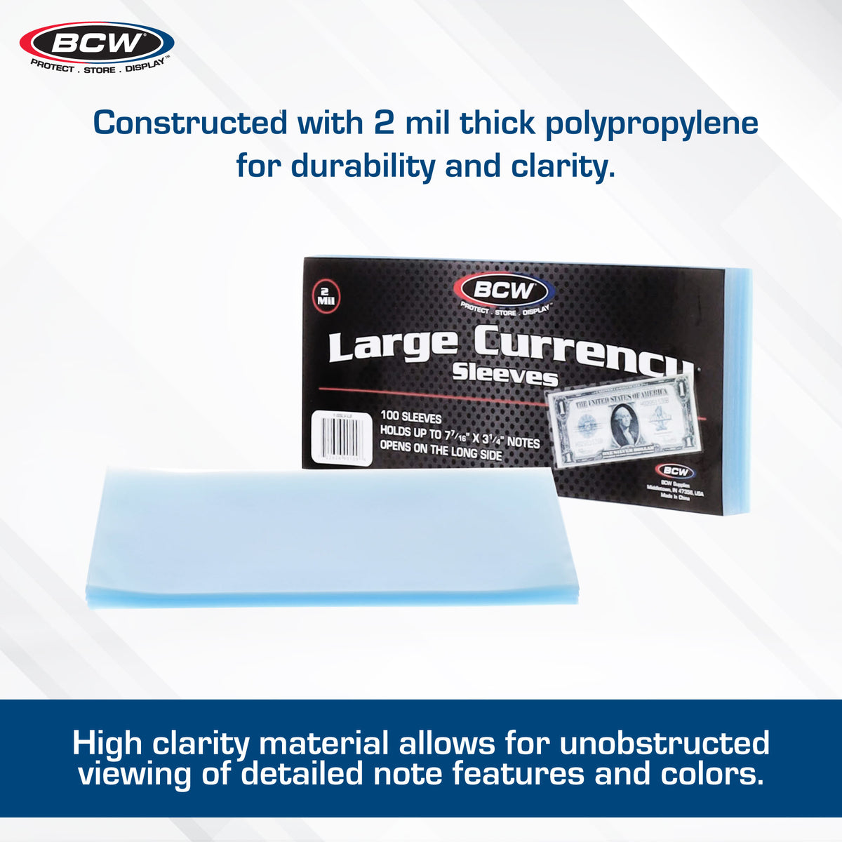 BCW Currency Sleeves - Large Bill – dimensions and specifications