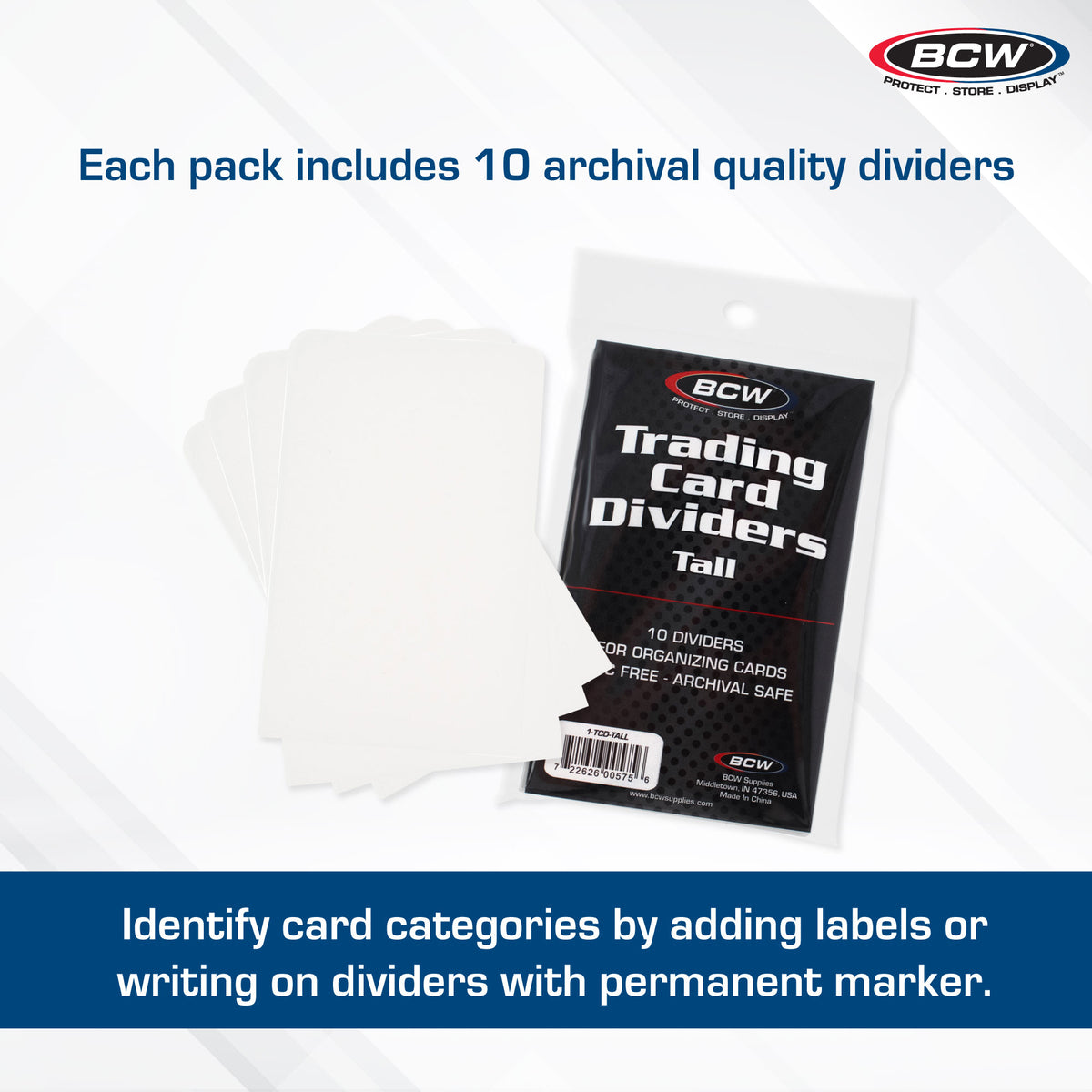 BCW Tall Trading Card Dividers – dimensions and specifications