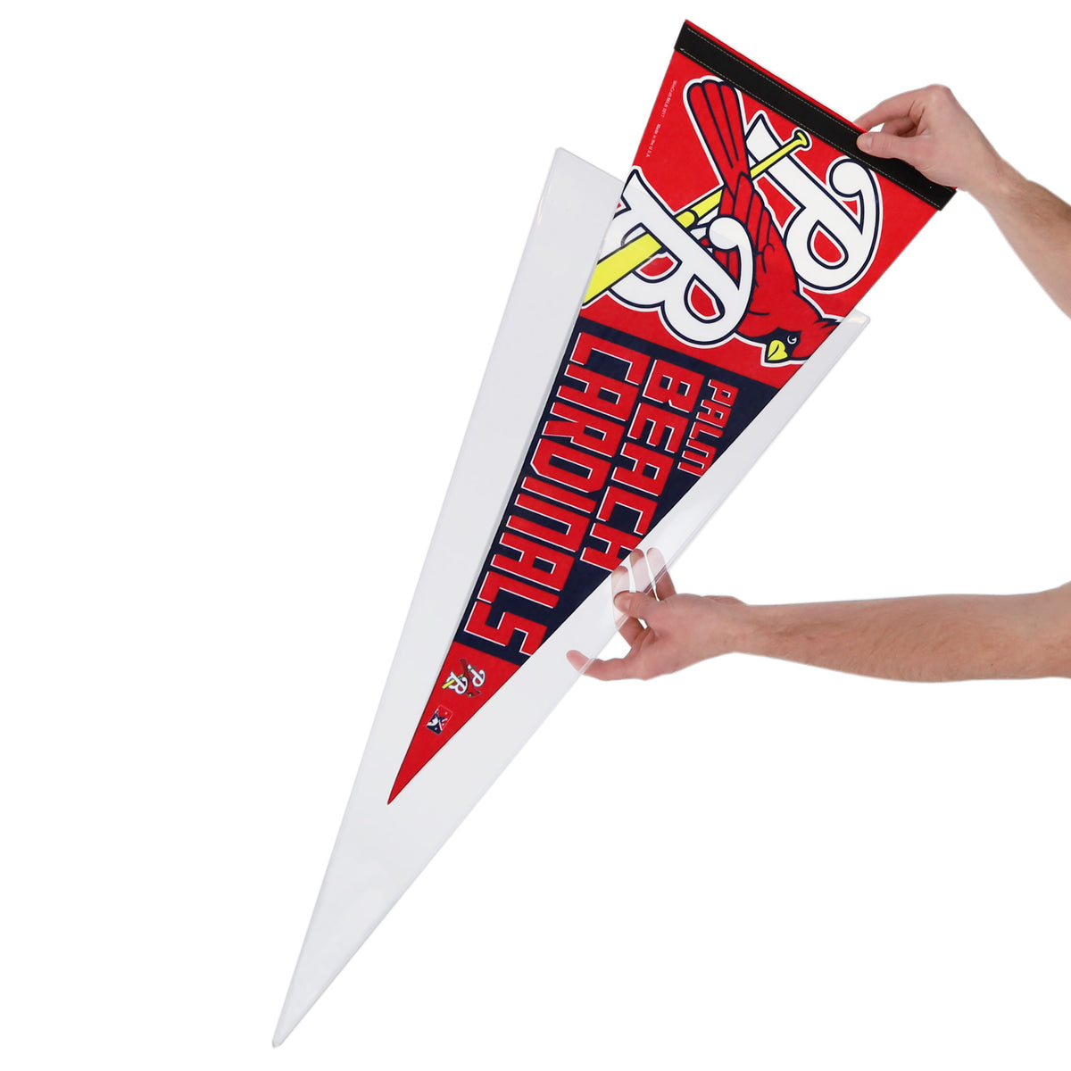 BCW 12 × 30 Rigid Pennant Protector – in-use view