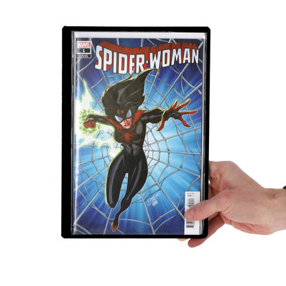BCW Rigid Silver-Age Comic Book Protector – Black – in-use view