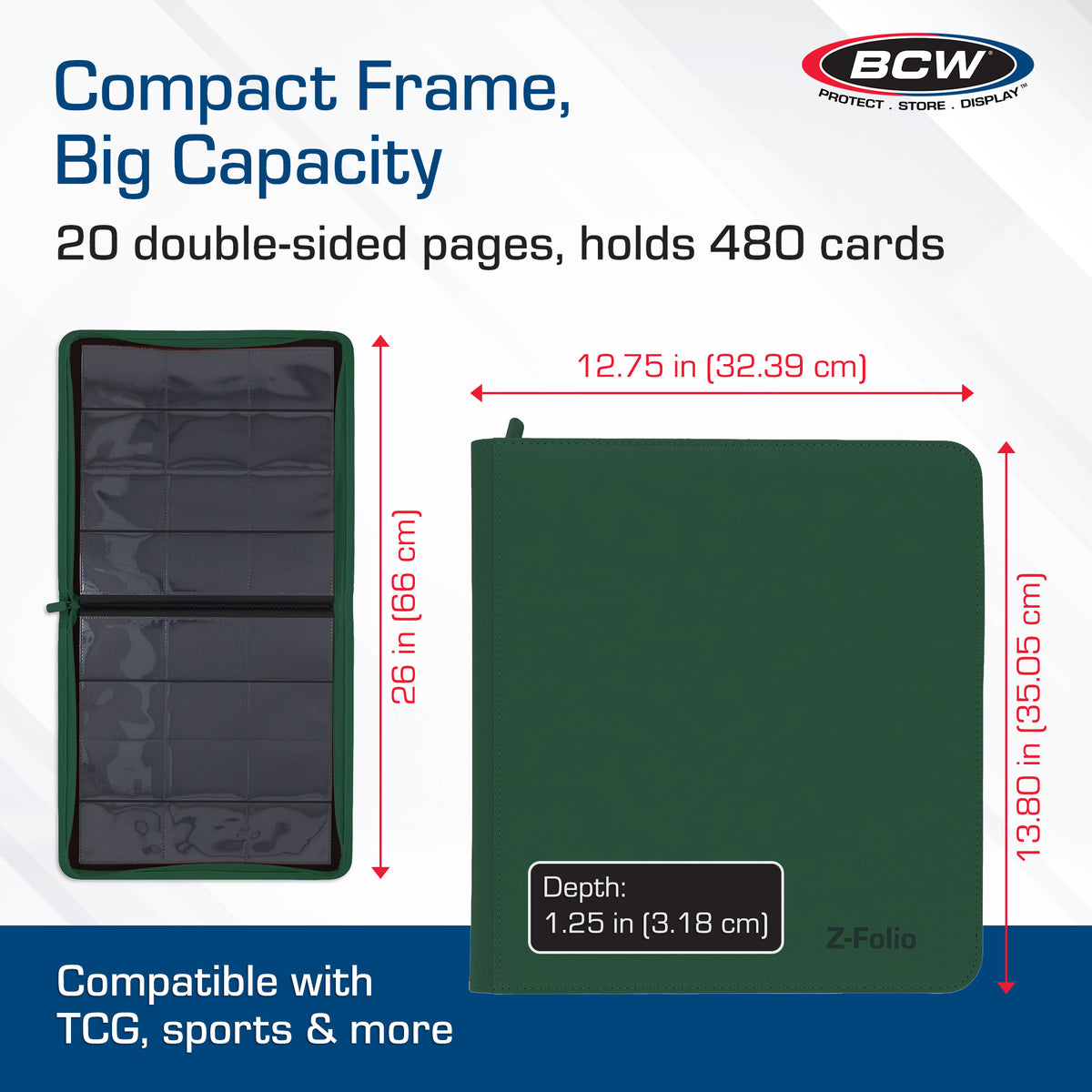 BCW Z-Folio 12-Pocket Lx Album - Green – dimensions and specifications