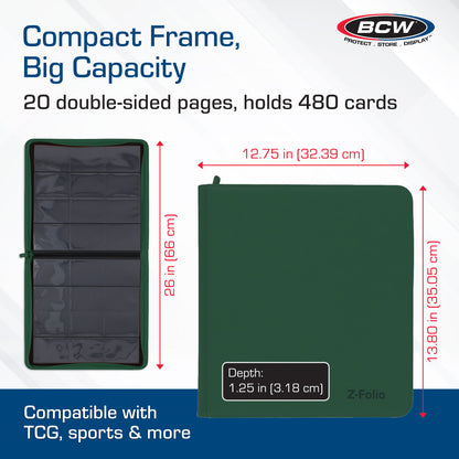 BCW Z-Folio 12-Pocket Lx Album - Green – dimensions and specifications