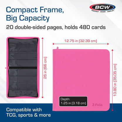 BCW Z-Folio 12-Pocket Lx Album - Pink – dimensions and specifications