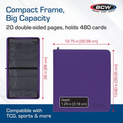 BCW Z-Folio 12-Pocket Lx Album - Purple – dimensions and specifications