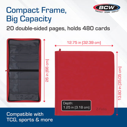 BCW Z-Folio 12-Pocket Lx Album - Red – dimensions and specifications