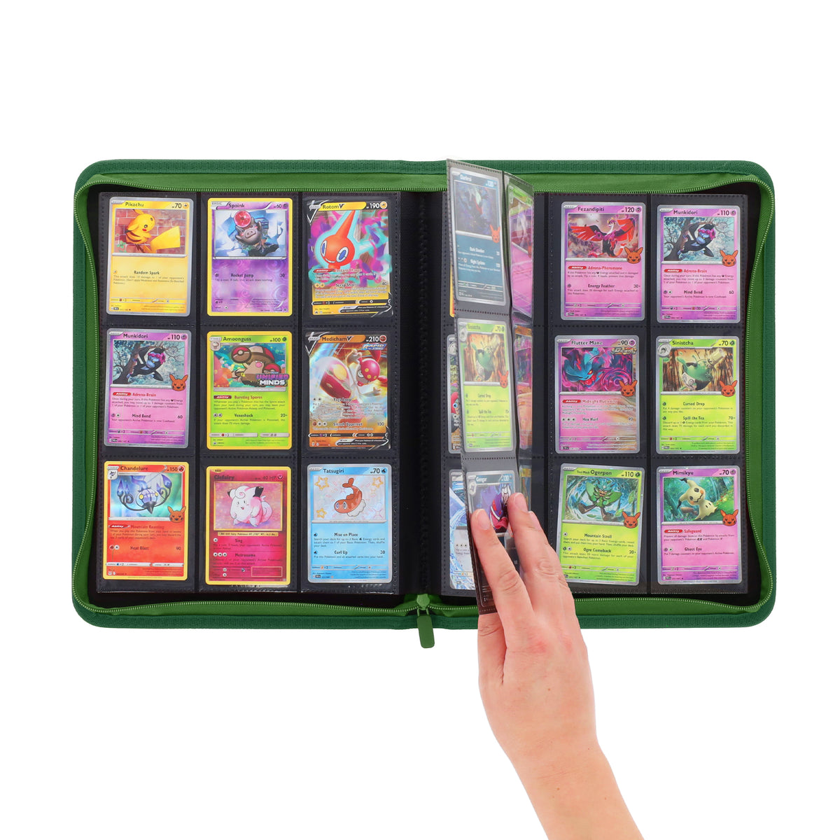 BCW Z-Folio 9-Pocket Album - Green – in-use view