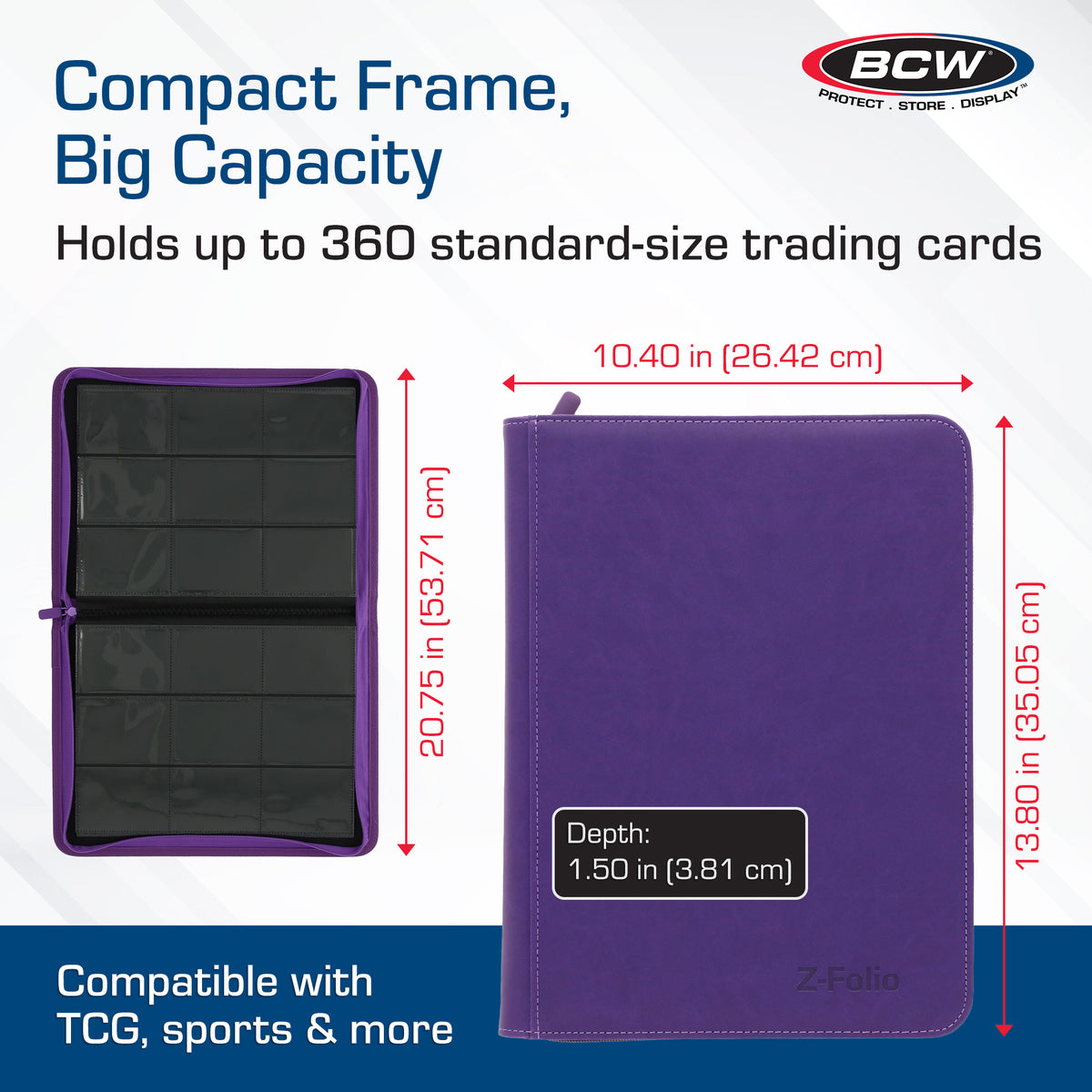 BCW Z-Folio 9-Pocket Album - Purple – dimensions and specifications