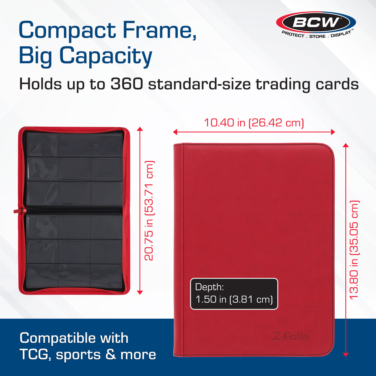 BCW Z-Folio 9-Pocket Album - Red – dimensions and specifications