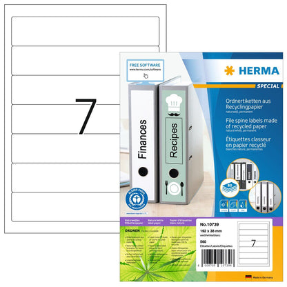 File labels A4, 192 x 38 mm, natural-white, recycled, for narrow files (short)