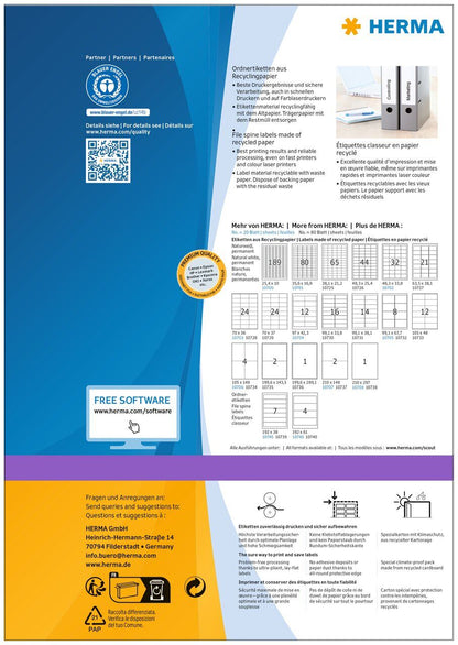 File labels A4, 192 x 38 mm, natural-white, recycled, for narrow files (short)