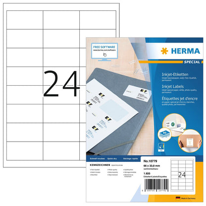 Inkjet labels A4, 66 x 33.8 mm, white, permanent adhesion