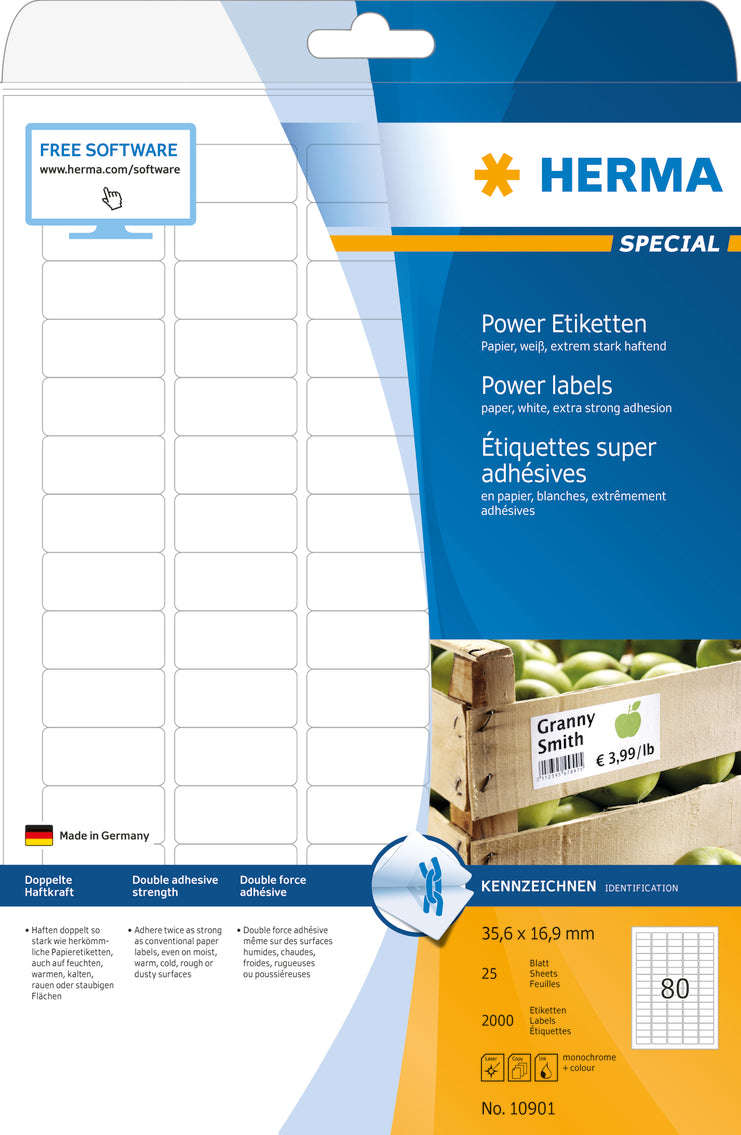 Power Labels, with Strong Adhesion A4, 35.6 x 16.9mm, made of Paper