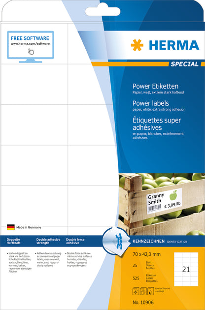 Power Labels, with Strong Adhesion A4, 70 x 42.3mm, made of Paper