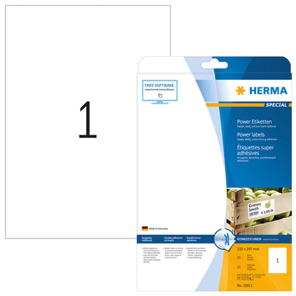 Power Labels, with Strong Adhesion A4, 210 x 297mm, made of Paper