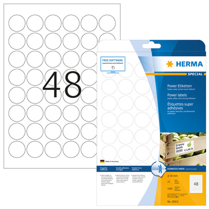 Power Labels, with Strong Adhesion A4, 30mm, made of Paper