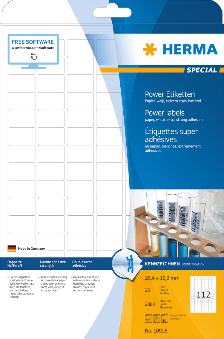 Power Labels, with Strong Adhesion A4, 25.4 x 16.9mm, made of Paper