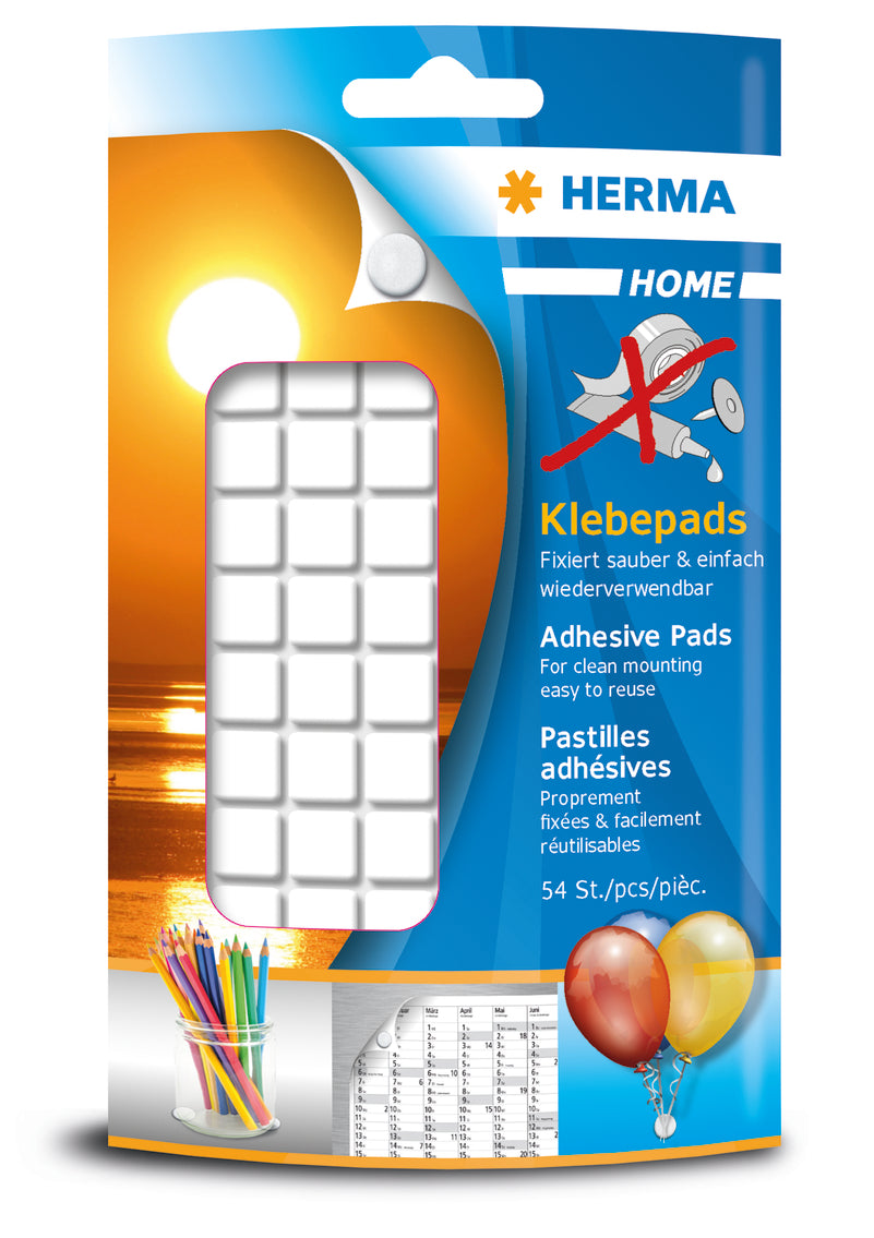 Adhesive Pads, Permanent Adhesion, Removable Without Residue, 54 pcs