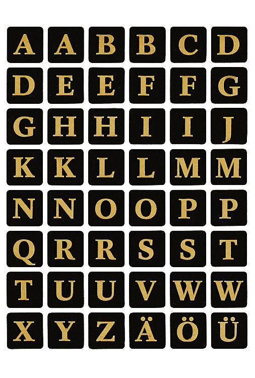 Letters 13x13mm A-Z Film Black Gold Embossed