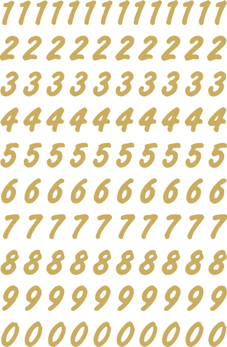 Numbers 8mm 0-9 Weatherproof Transparent Foil Gold 2 sheets