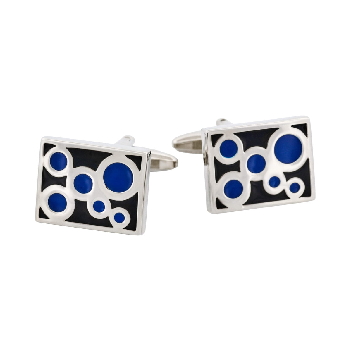 Black & Navy Bubbles Rhodium Plated Cufflinks