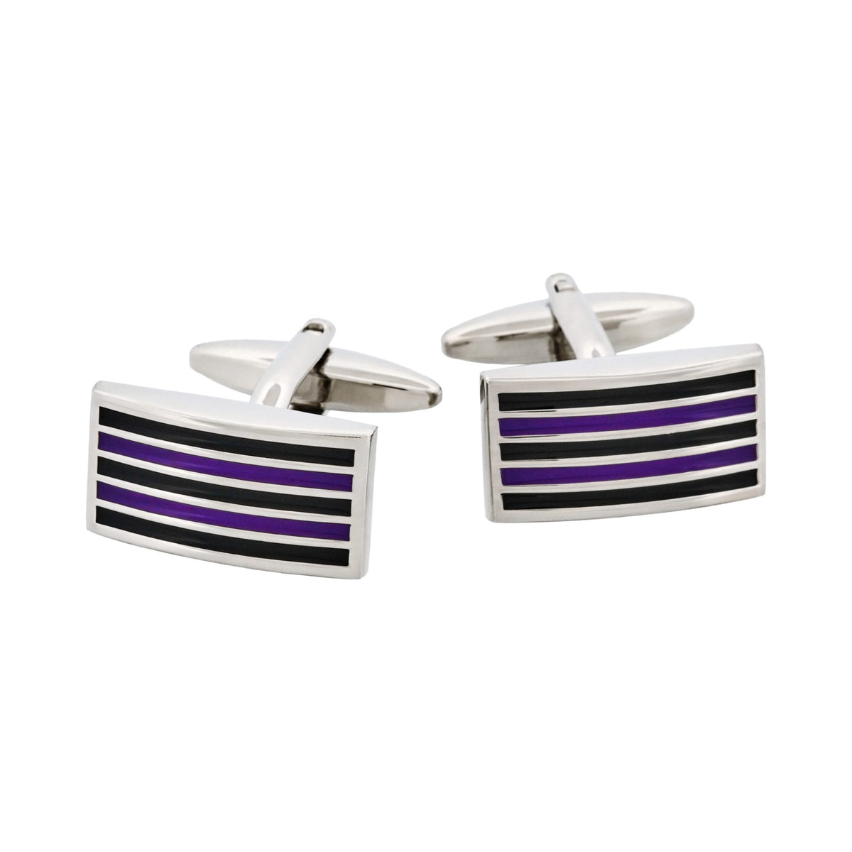 Black & Purple Striped Rhodium Plated Cufflinks