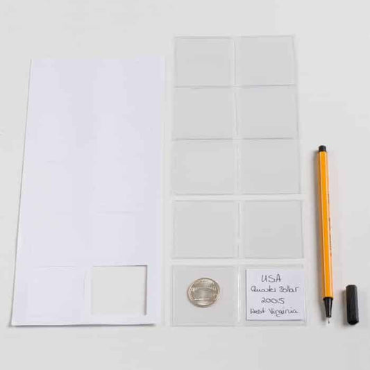 Coin pockets, for 2 Coins 52 x 103mm incl. white cards for labeling