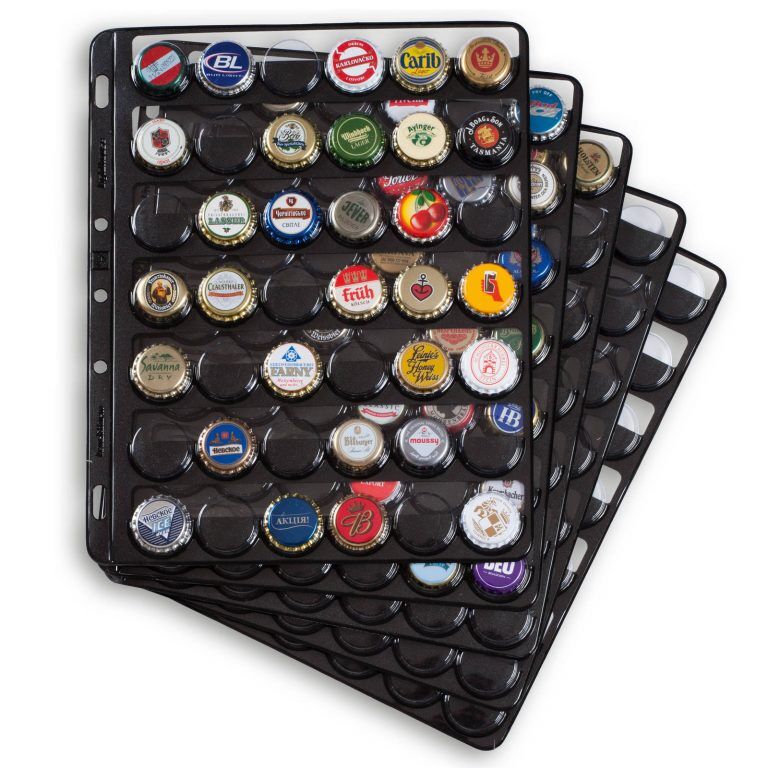 Plastic Sheets COMPART, for 42 bottle caps or champagne caps, black, pack of 5
