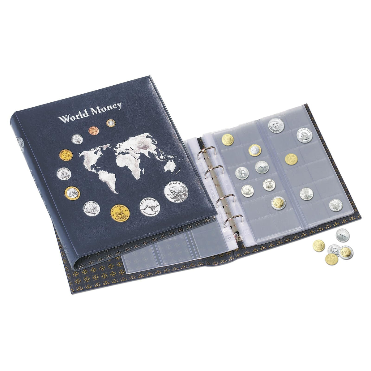 Coin Album OPTIMA, "World Money" with 5 different OPTIMA Coin Sheets, blue