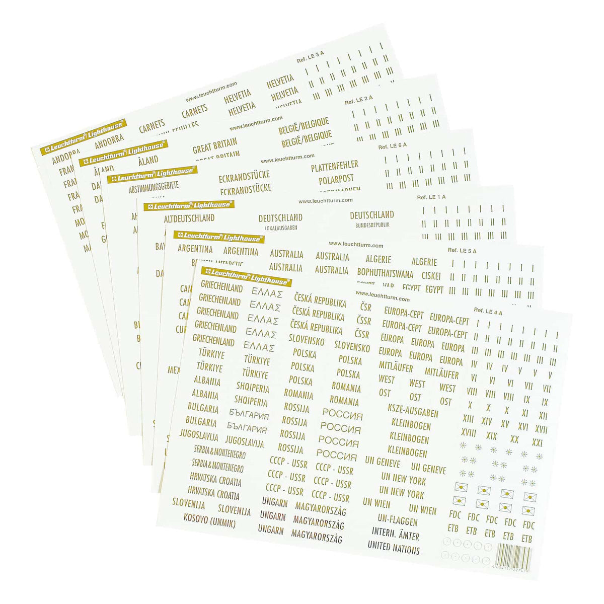 Country labels with gold lettering German regions, BRD and many more