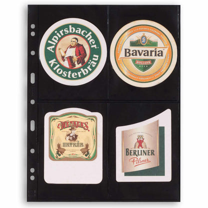 Plastic pockets GRANDE, four-way division for postcards, black- double sided