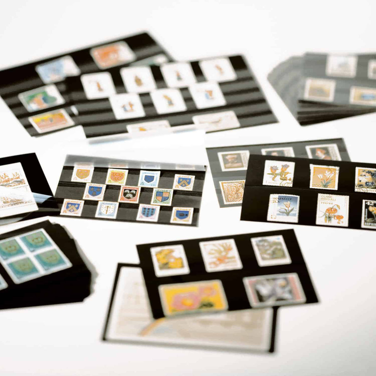 Standard cards PVC, 158x113mm, 3 clear strips with cover sheet, black card, 100 per pack