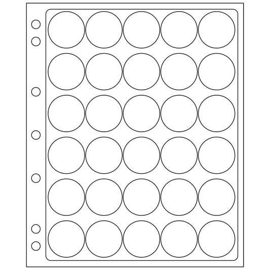 Plastic Sheets ENCAP, clear pockets for 30 coins with a diameter between 30 and 31mm
