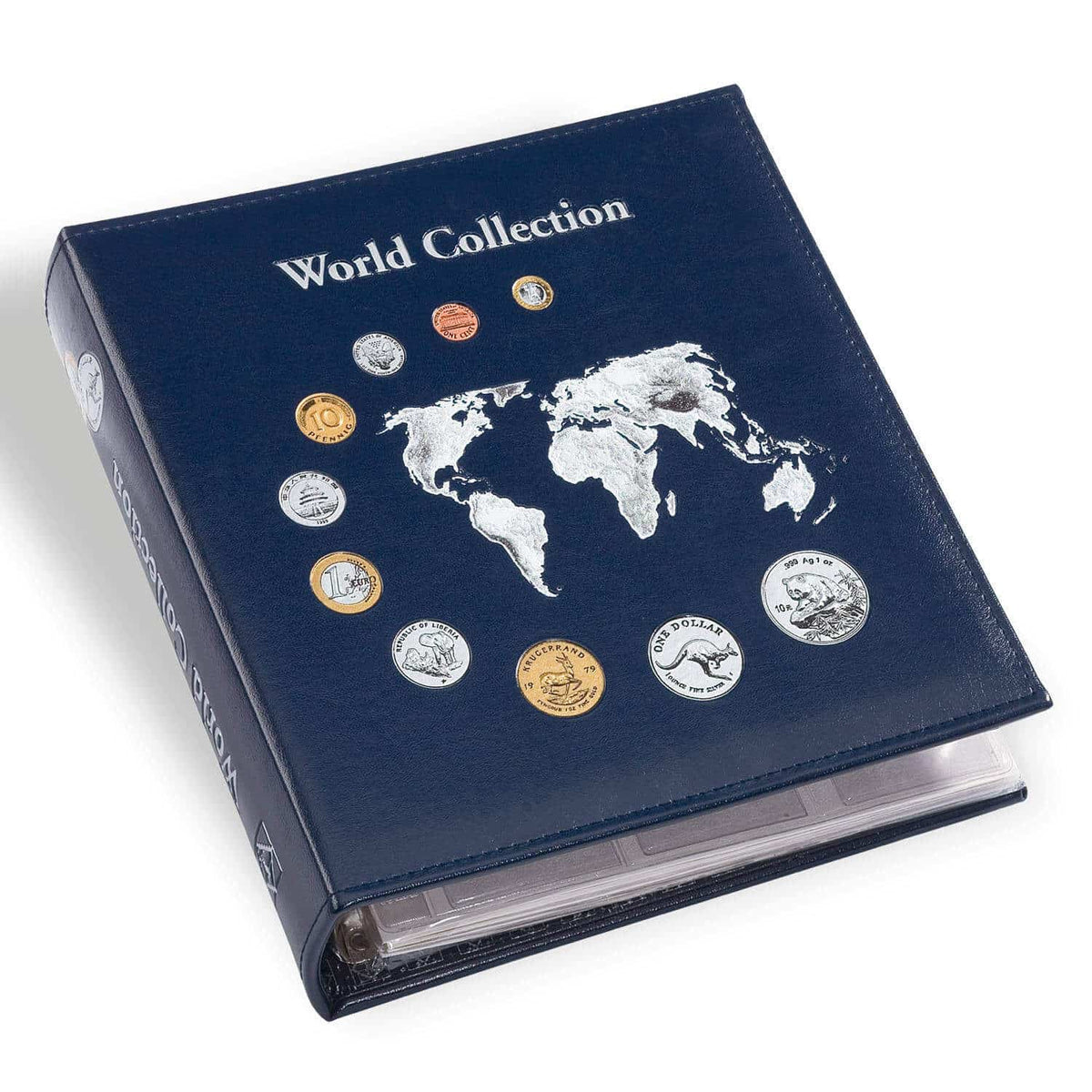 Coin Album OPTIMA, "World Money"with 5 different OPTIMA Coin Sheets, includes slipcase, blue