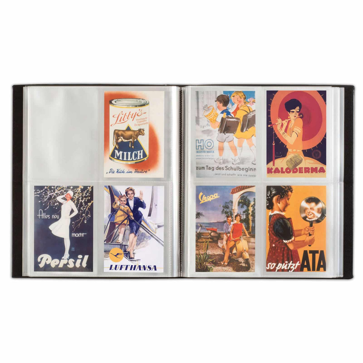 Album for 400 postcards, black, with 50 integrated clear sheets