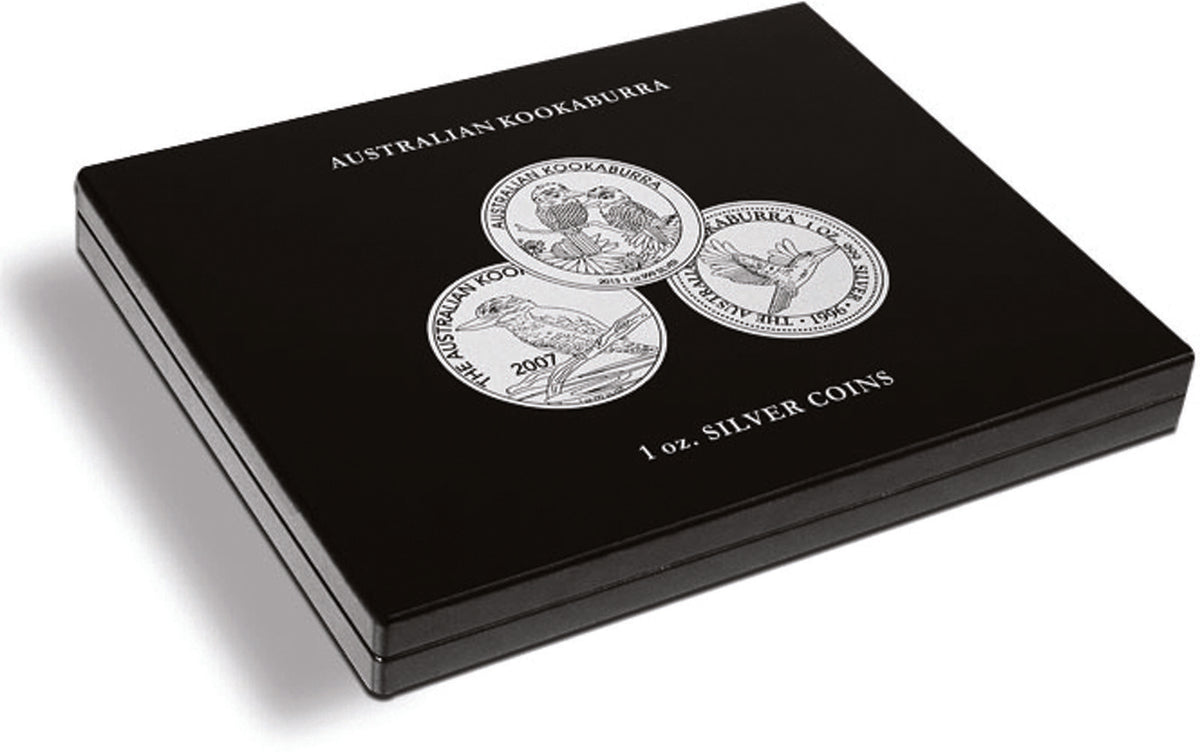 Presentation case for 20 Kookaburra silver soins in capsules, black