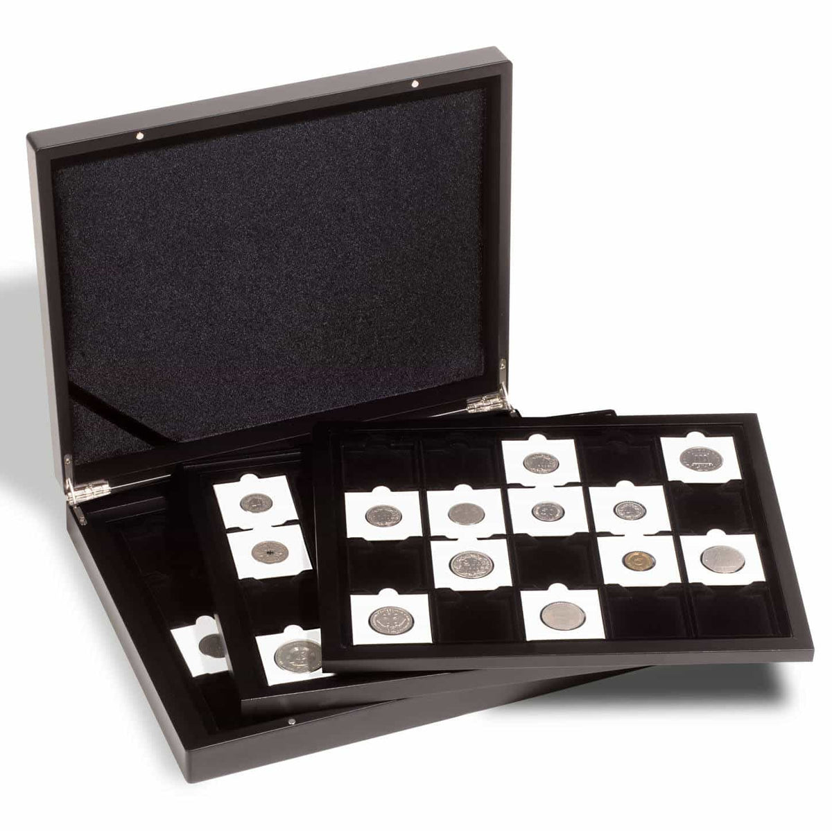Presentation case for 60 QUADRUM Coin Capsules, black, 3 trays