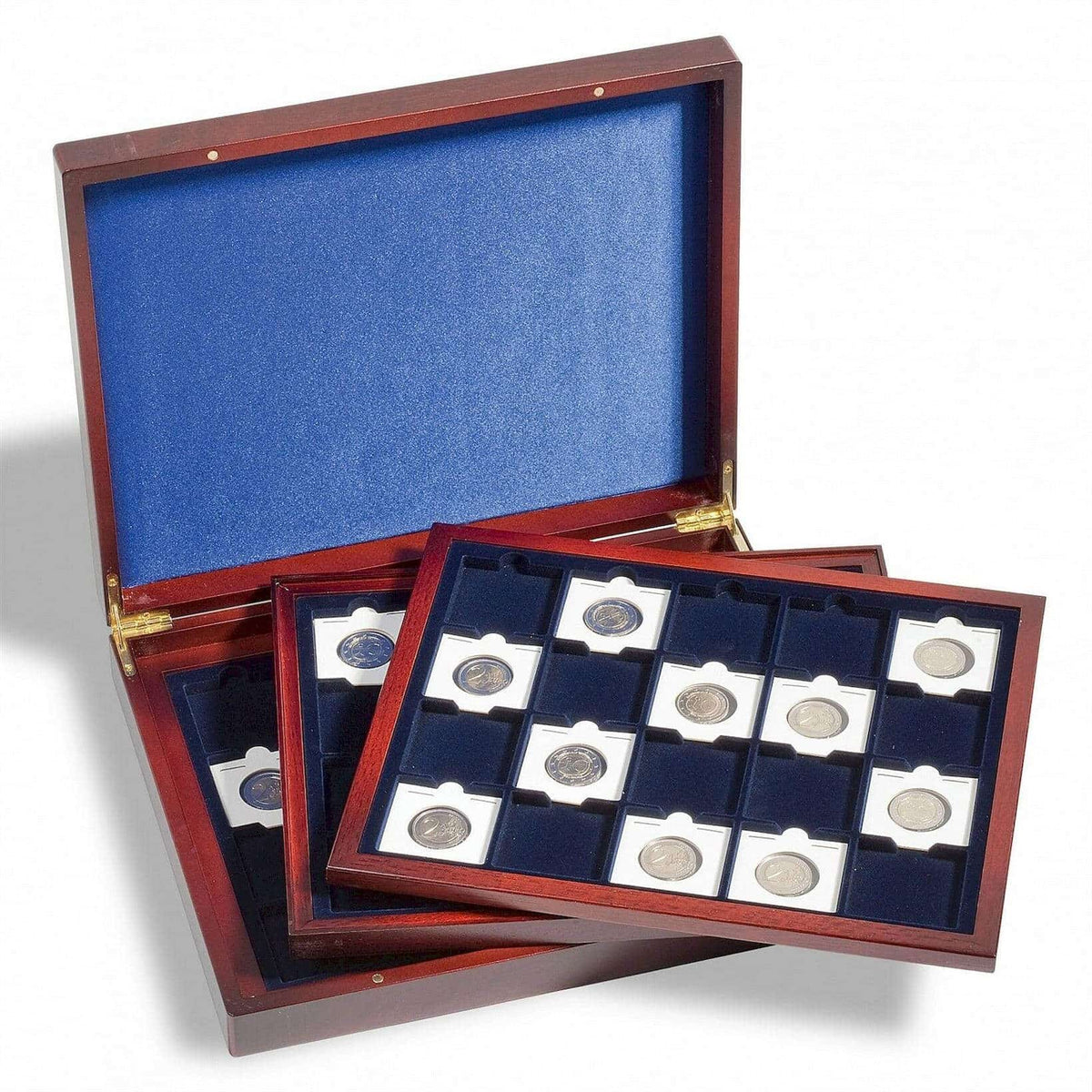 Presentation case VOLTERRA TRIO de Luxe, each for 20 QUADRUM Coin Capsules 50x50mm, blue