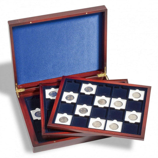 Presentation case VOLTERRA TRIO de Luxe, each for 20 QUADRUM Coin Capsules 50x50mm, blue