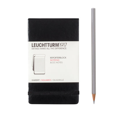 Reporter Notepad Pocket (A6) Hardcover, 94 Numbered Sheets/188 Pages, Black, Squared