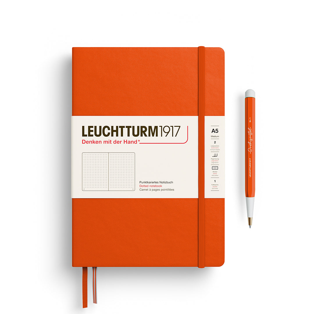 Notebook Medium (A5), Hardcover, 251 numbered pages, Pumpkin, dotted