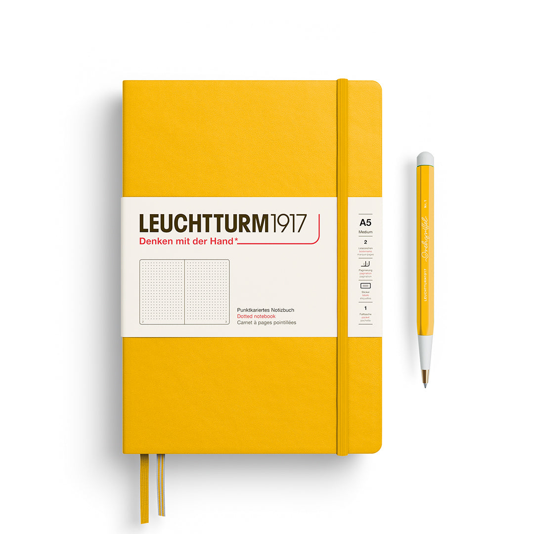 Notebook Medium (A5), Hardcover, 251 numbered pages, Sunflower, dotted