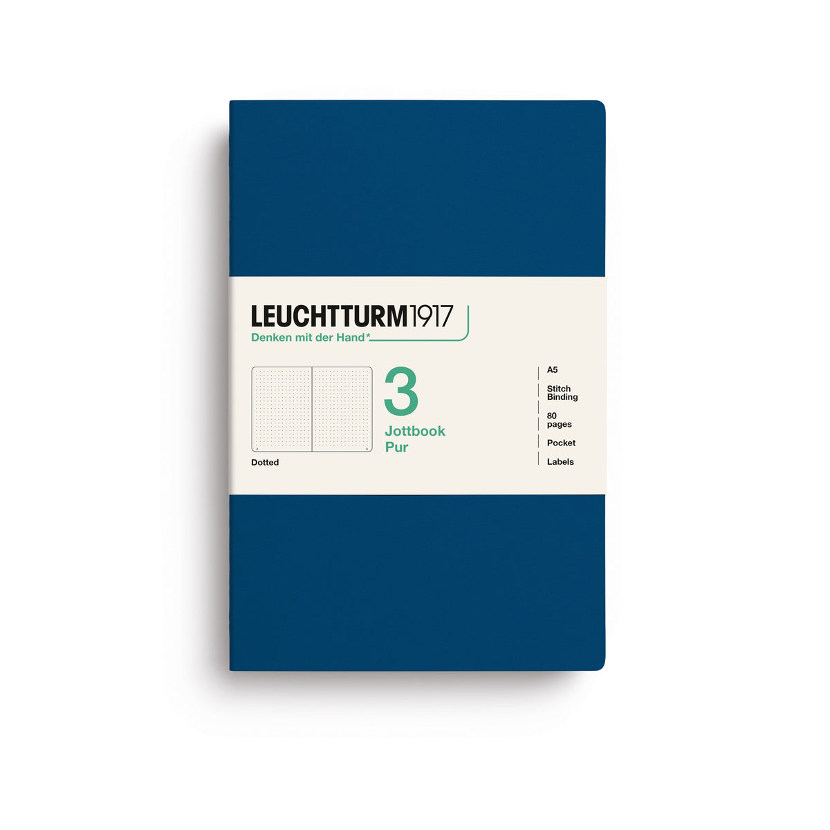 Jottbook pur (A5), 80 numbered pages, dotted, Indigo, pack of 3 — product image