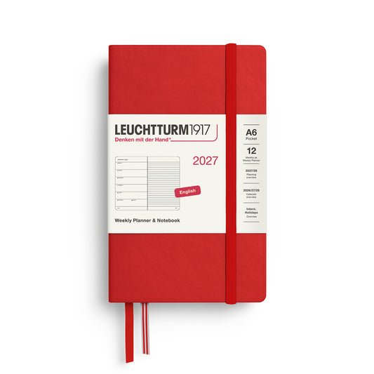Weekly Planner &amp; Notebook Pocket (A6), Ruled, Cherry