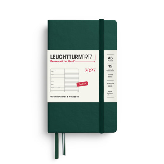 Weekly Planner &amp; Notebook Pocket (A6), Ruled, Forest Green