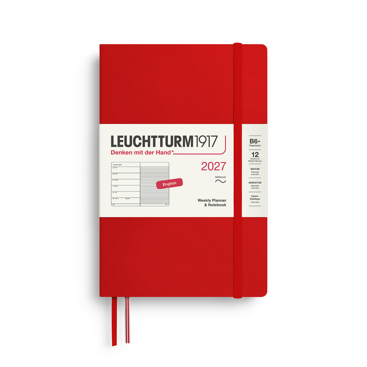 Weekly Planner &amp; Notebook Paperback (B6+), Softcover, Ruled, Cherry