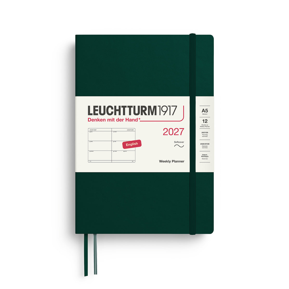 Weekly Planner Medium (A5), Softcover,Forest Green