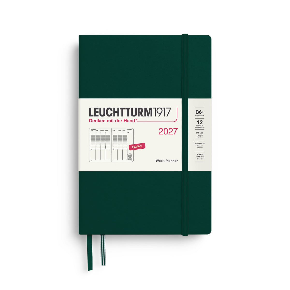 Week Planner Paperback (B6+) 2027, Forest Green