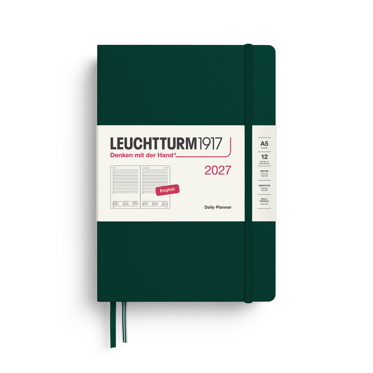 Daily Planner Medium (A5), Ruled, Forest Green