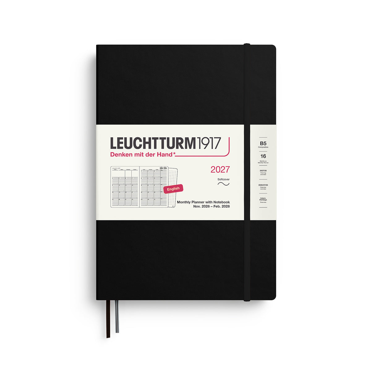 Monthly Planner &amp; Notebook Composition (B5) 2027, 16 Months, Softcover, Black