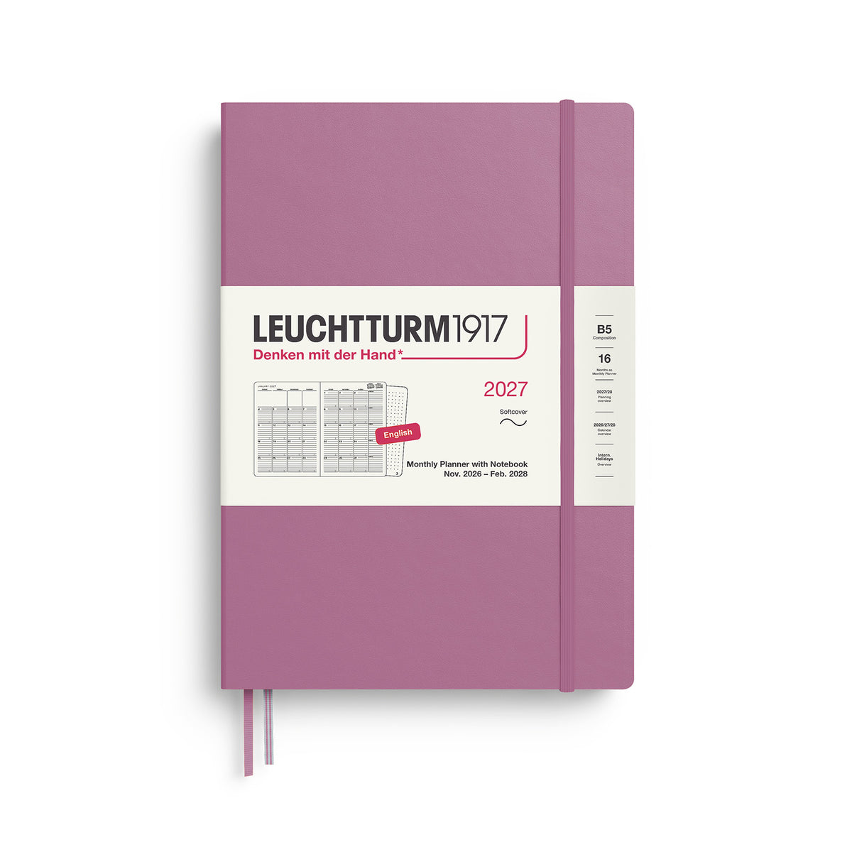 Monthly Planner &amp; Notebook Composition (B5) 2027, 16 Months, Softcover, Dusty Rose